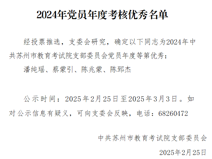 2024年党员年度考核优秀名单